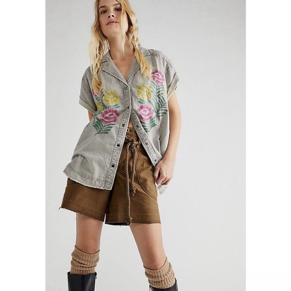 Free People Wipeout Embroidered Top